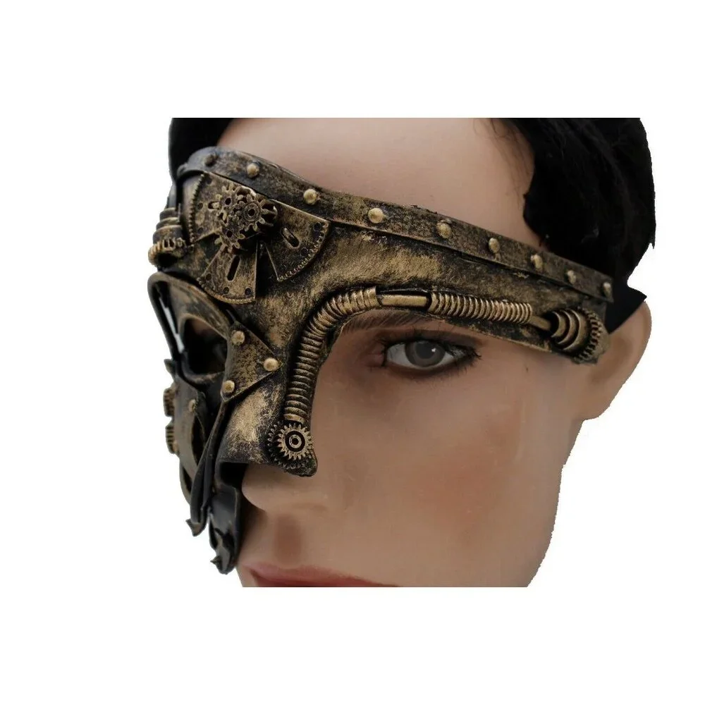 Men Women Gold Halloween Costume Half Face Mask Steampunk Rave Mardi Gras Party